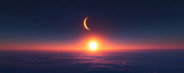 Sticker - Sunrise above the clouds with a crescent