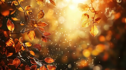 Canvas Print - Golden Autumn Leaves with Bokeh Background