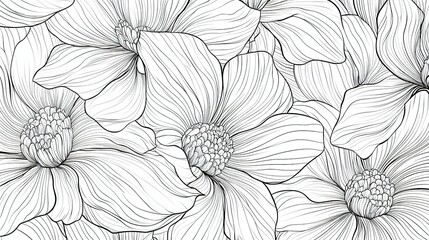 . Linear vector flower pattern, seamless and simple design.