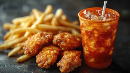 Canvas Print - Chicken Wings, French Fries, and Iced Tea