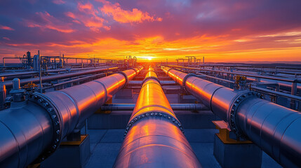 gas pipeline pipes, large industrial petrol station, heating, gas transmission over distance, water 