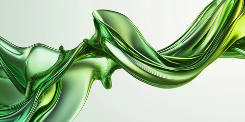 Poster - Abstract green wave of liquid is flowing on white background