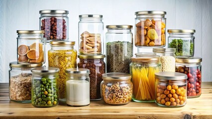 Transparent glass storage jars with reusable lids come in a range of sizes and shapes to perfectly store