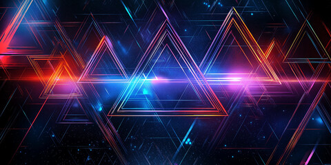 Leinwandbilder - Abstract technology background with glowing triangles and lines forming futuristic neon cyberspace