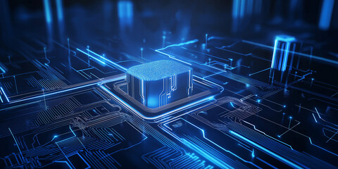 Poster - Cpu processing data with futuristic blue lights - artificial intelligence concept