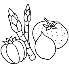 potatoes tomatoes asparagus vegetables outline coloring book page line art illustration digital drawing