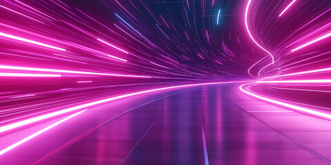 Fototapete - Neon lights streaking through a futuristic tunnel background