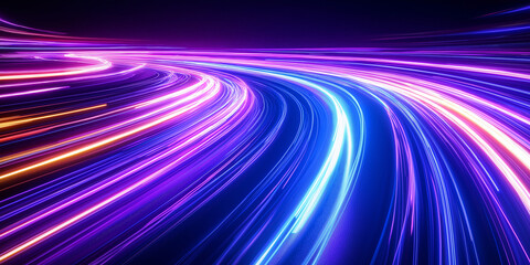 Fototapete - Light trails curving and forming a futuristic design on dark background