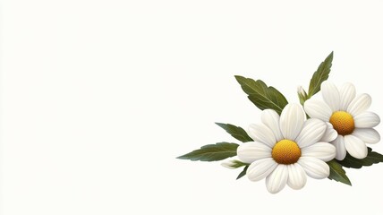 A white flower with yellow centers sits on a white background