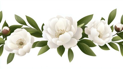 Sticker - A white flower with green leaves is in the center of a bouquet of flowers