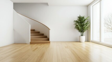 Wall Mural - A large open room with a staircase leading up to it