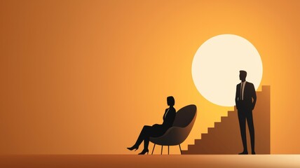 Poster - A man and a woman are sitting on a chair and looking at the sun