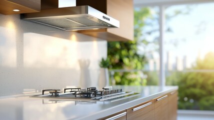 Wall Mural - A kitchen with a stove and a window