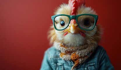 Wall Mural - Chicken with Glasses, Funny Animal