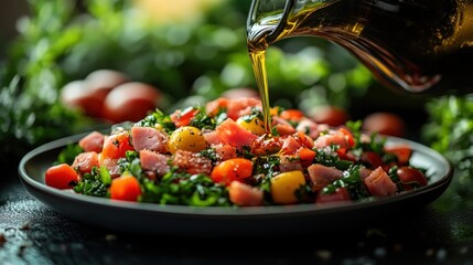 Canvas Print - Delicious Salad with Olive Oil Drizzle