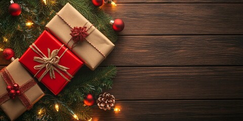 Wall Mural - merry christmas and happy new year bright colorful composition. xmas background with festive decorat