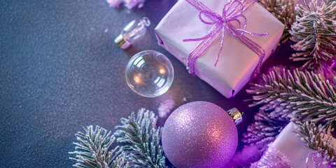 Wall Mural - merry christmas and happy new year bright colorful composition. xmas background with festive decorat