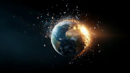 Poster - A planet is shown in a black background with a lot of debris surrounding it