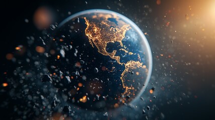 Wall Mural - a planet is shown with a lot of debris and a bright light in the background