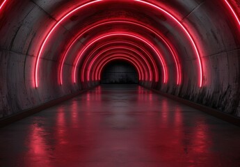 Poster - Futuristic red neon tunnel