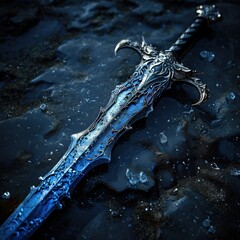 Sticker - Intricate fantasy sword in dark, icy environment