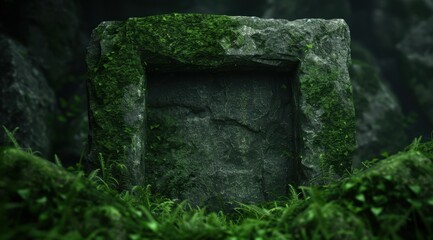 Sticker - Mysterious ancient stone structure in lush green forest