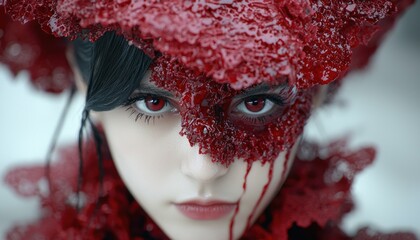 Canvas Print - mysterious woman with dramatic red makeup and headpiece