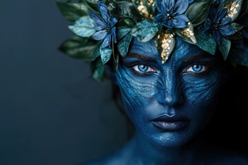 Enchanting blue nature spirit with floral crown