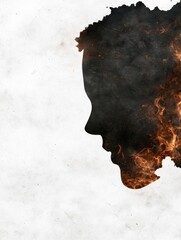 Wall Mural - Silhouette of a person's head with fire effect