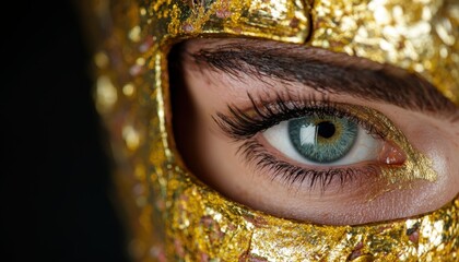 Canvas Print - Closeup of a mysterious eye surrounded by golden glitter