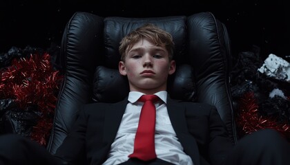 Sticker - young businessman sitting in leather chair