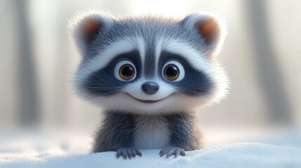 A cute cartoon raccoon with exaggerated eyes and a playful expression, isolated on a white background.