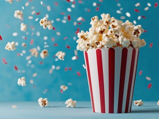 Wall Mural - popcorn in a striped container with confetti