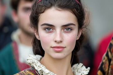 Poster - Portrait of a young woman with curly hair and freckles