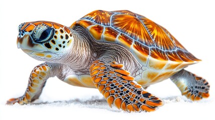 Wall Mural - A sea turtle swimming gracefully, with detailed shell patterns, on a white background.