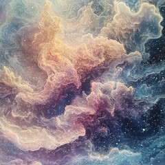 Poster - A vibrant cosmic scene showcasing swirling clouds of color and stars in a nebula-like formation.