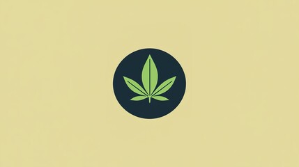 Wall Mural - Circular Minimalist Logo Featuring a Cannabis Bud, Ideal for Branding and Cannabis Industry Use