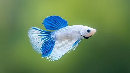 Wall Mural - Majestic Betta Fish with Striking Dual Colored Fins in Shades of Blue and White