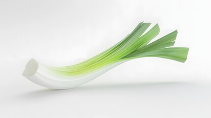 Wall Mural - 17. **A 3D render of a falling slice of leek, its layered green and white parts detailed against a pristine white background