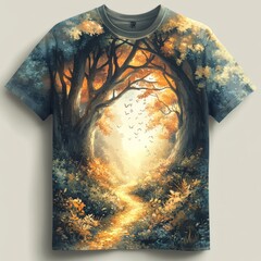 Canvas Print - A vibrant forest scene on a t-shirt design.