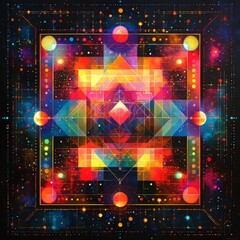 Poster - A vibrant geometric design featuring colorful shapes and cosmic elements.