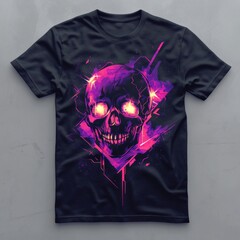 Sticker - A vibrant graphic t-shirt featuring a skull with glowing eyes and abstract designs.