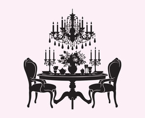 revival dining set silhouette Vector, vector illustration. silhouette Vector, 