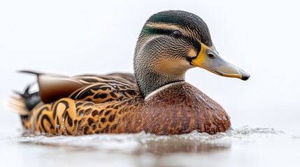 Wall Mural - Close-up of a male mallard duck with vibrant plumage on a white background