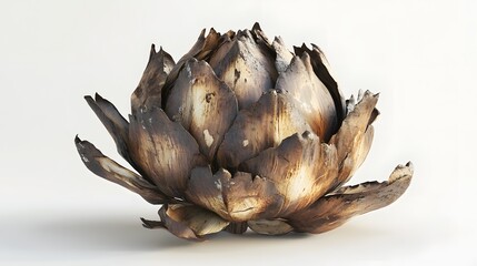 Wall Mural - 23. **A 3D render of a decayed artichoke, with brown, soft spots and a wilted appearance, set against a pristine white surface