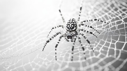 Close-up of a spiders intricate web on a white background, detailed and delicate