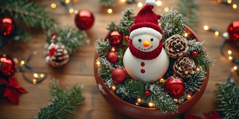 Wall Mural - Merry Christmas and Happy New Year bright colorful composition. Xmas background with festive decorative elements. Festive banner and web poster, greeting card, flyer and brochure