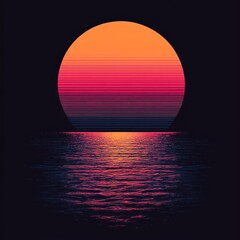 Canvas Print - A vibrant sunset over a tranquil ocean, showcasing gradient colors and serene reflections.