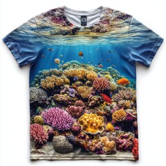 Canvas Print - A vibrant t-shirt design featuring a colorful coral reef underwater scene.