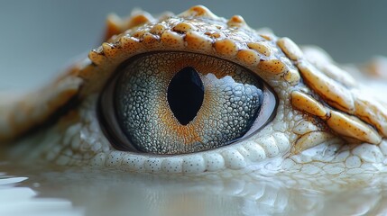 Wall Mural - Crocodile's eye surrounded by scales on a white background, textured surface